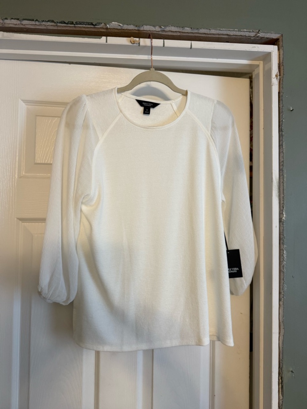 Simply Vera Vera Wang White Puff-Sleeve Long Sleeve Top